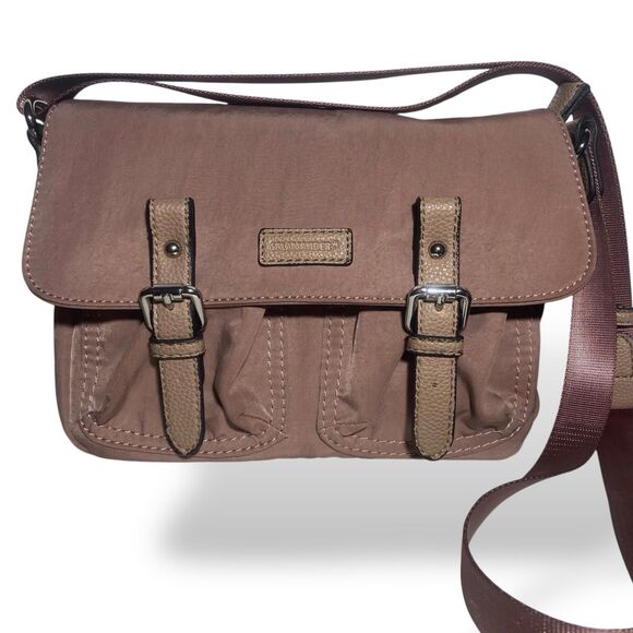 Salamander Nylon Leather Crossbody Shoulder Bag Mauve Adjustable Strap Pockets - Picture 1 of 11